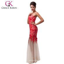 Grace Karin Sexy Strapless Sweetheart Long Red Lace Prom Dress CL6043-3